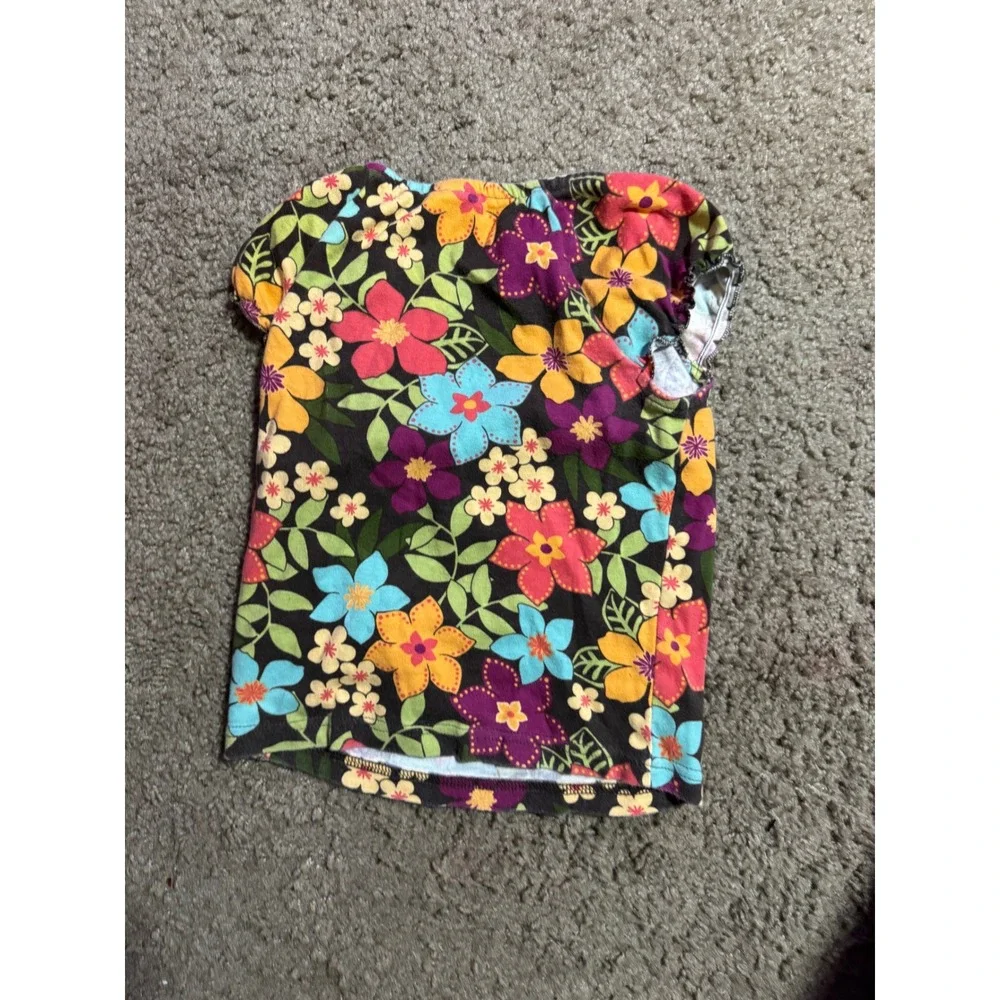 Gymboree Toddler Girls Floral Short Sleeve Cotton Top Brown Multi Color Size 3